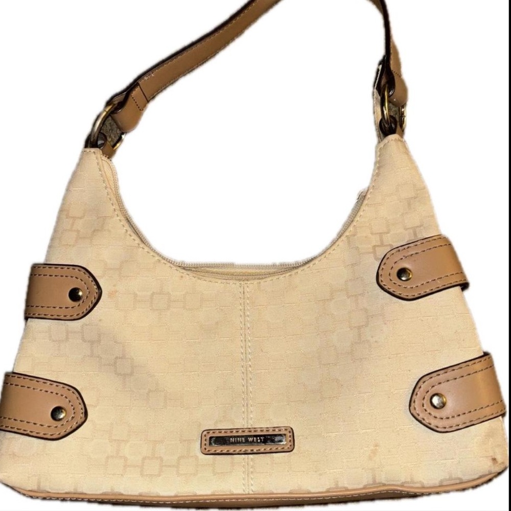Nine West Cream and Tan Shoulder Bag with Slouchy Design